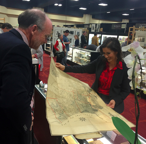 In 2015, Vic shows Oakland Mayor Libby Schaaf a 19th century map of Oakland, California!